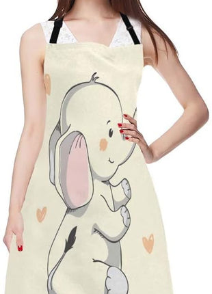 EKOBLA Elephant Aprons Kind Pretty Smiling Elephant Butterfly Trunk Cartoon Hand Drawn Waterproof Resistant Chef Cooking Kitchen BBQ Adjustable Aprons for Women Men 27x31 Inch