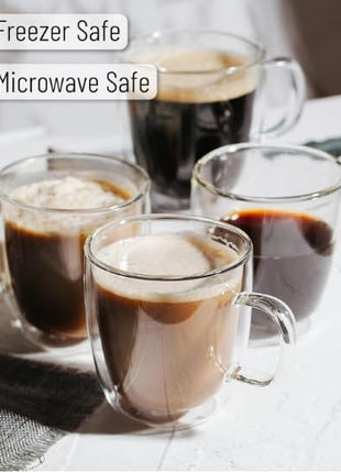 BTaT- Espresso Cups, Espresso Coffee Cups, Set of 4 (5 oz, 150 ml), Glass Coffee Mugs, Double Wall Glass Cups, Cappuccino Cups, Latte Cups, Latte Mug, Clear Coffee Cup, Espresso Glass, Glass Tea Cups