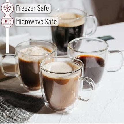 BTaT- Espresso Cups, Espresso Coffee Cups, Set of 4 (5 oz, 150 ml), Glass Coffee Mugs, Double Wall Glass Cups, Cappuccino Cups, Latte Cups, Latte Mug, Clear Coffee Cup, Espresso Glass, Glass Tea Cups