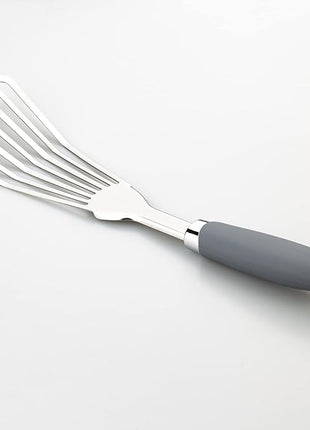 304 Stainless Steel Fish Spatula, Non-Slip Ergonomic Handle Slotted Spatula, Grey
