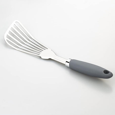 304 Stainless Steel Fish Spatula, Non-Slip Ergonomic Handle Slotted Spatula, Grey