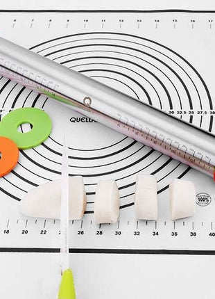 Rolling Pin and Pastry Baking Mat Set, Rolling Pins with Adjustable Thickness Rings, Stainless Steel Dough Roller for Baking Fondant, Pizza, Pie, Pastry, Pasta, Cookies (Black Mat)