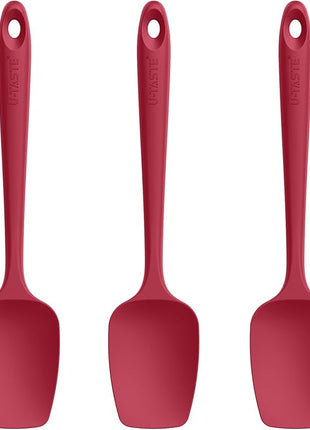 U-Taste Silicone Spoon Spatula Set, 600ºF High Heat Resistant Food Grade Flexible Rubber Scraper, Integrated Cooking Mixing Baking Kitchen Utensils Set of 3 for Nonstick Cookware (Red)