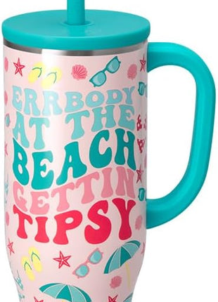 Swig Life 30oz Mega Mug, 30oz Tumbler with Handle and Straw, Large Insulated Tumblers, Cup Holder Friendly Travel Mug, Stainless Steel 30 oz Tumbler, Reusable Insulated Water Bottle (Errbody Beach)