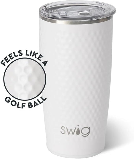 Swig Life 22oz Insulated Tumbler, Travel Coffee Tumbler with Lid, Cup Holder Friendly Travel Coffee Mug, Stainless Steel, 22 oz Tumblers, Reusable Insulated Mug with Lid (Golf Ball)