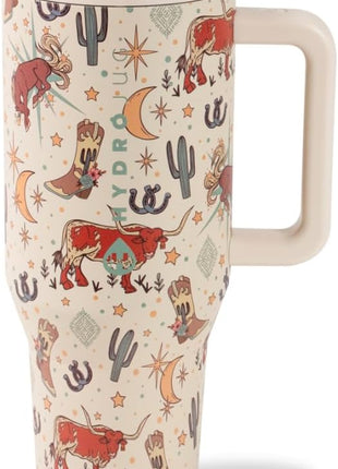 HydroJug Traveler - 32 oz Water Bottle with Handle & Flip Straw - Fits in Cup Holder, Leak Resistant Tumbler-Reusable Insulated Stainless Steel & Rubber Base - Gifts for Women & Men, Rodeo