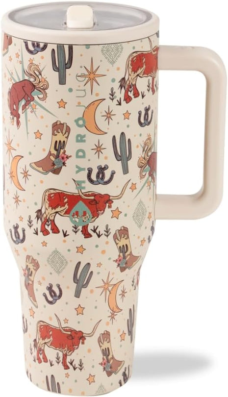 HydroJug Traveler - 32 oz Water Bottle with Handle & Flip Straw - Fits in Cup Holder, Leak Resistant Tumbler-Reusable Insulated Stainless Steel & Rubber Base - Gifts for Women & Men, Rodeo