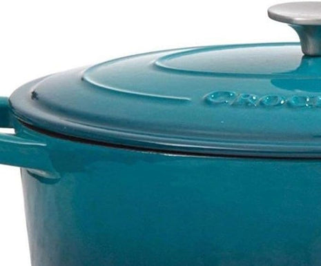 Crock-Pot Artisan 5-Quart Round Enameled Cast Iron Dutch Oven – Teal Ombre, Durable Heavy-Duty Cookware for Slow Cooking, Roasting, Baking with Lid