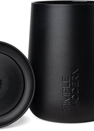 Simple Modern Voyager Signature Mug | Travel Coffee Tumbler with 360° Lid and Handle | Ceramic-Lined Insulated Stainless Steel Iced Cold Brew Cup | 12oz, Midnight Black