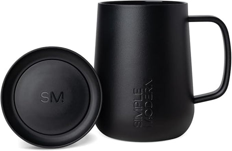 Simple Modern Voyager Signature Mug | Travel Coffee Tumbler with 360° Lid and Handle | Ceramic-Lined Insulated Stainless Steel Iced Cold Brew Cup | 12oz, Midnight Black