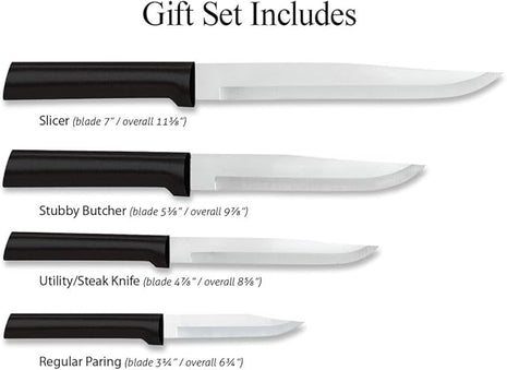 Rada Cutlery 4-Piece Wedding Register Knife Gift Set (G204), Stainless Steel Hollow Ground Blades, Made in USA, Black Handles