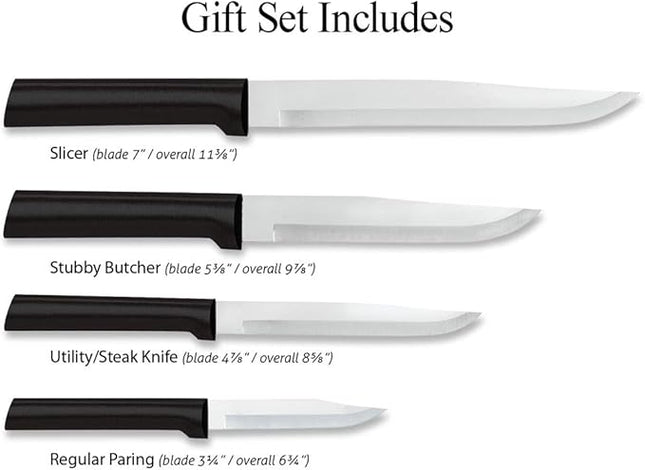 Rada Cutlery 4-Piece Wedding Register Knife Gift Set (G204), Stainless Steel Hollow Ground Blades, Made in USA, Black Handles
