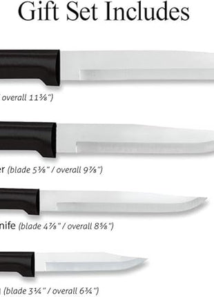 Rada Cutlery 3-Piece Cooking Essentials Knife Gift Set (G249), Stainless Steel Hollow Ground Blades, Made in USA, Black Handles