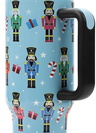 Bioworld Nutcrackers Vacuum Insulated 40 Oz. Stainless Steel Tumbler with Reusable Straw & Leak-Proof Lid, Easy Carry Handle for Travel or Home