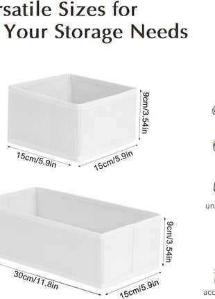 DIMJ Drawer Organizers Clothes, Set of 16 Dresser Organizer Bins, Fabric Closet Organizers and Storage, Shallow Drawer Dividers for Nursery, Clothing, Baby Clothes, Socks, Underwears, Tie (White)