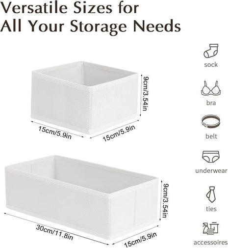 DIMJ Drawer Organizers Clothes, Set of 16 Dresser Organizer Bins, Fabric Closet Organizers and Storage, Shallow Drawer Dividers for Nursery, Clothing, Baby Clothes, Socks, Underwears, Tie (White)