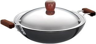 Hawkins Futura 3.75 Litre Deep Fry Pan, Hard Anodised Kadai with Stainless Steel Lid, Flat Bottom Kadhai, Black (AD375S)