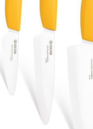 Kyocera 3Piece Advanced ceramic Revolution Series Knife Set, Yellow,White