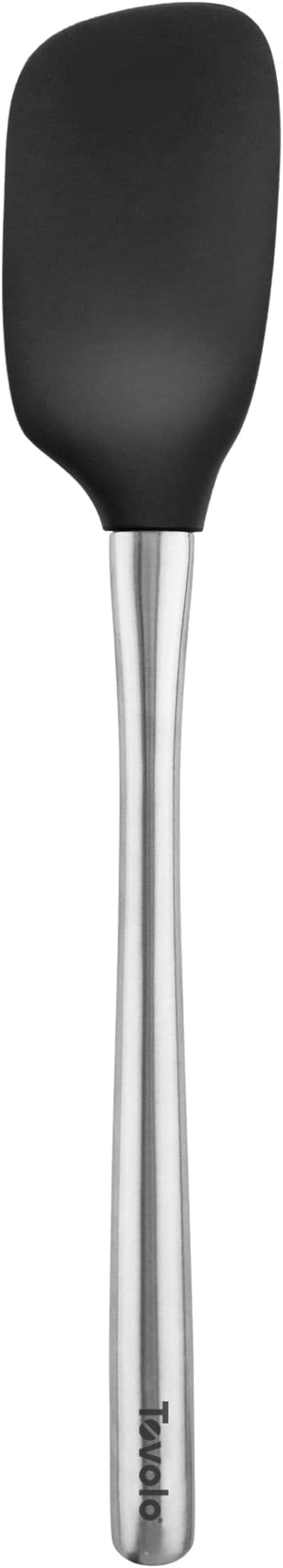 Tovolo Spoon Spatula Spoonula with Stainless Steel Handle Ergonomic Grip Black, Silicone Scoopula Kitchen Utensil Non Scratch Easy Clean Dishwasher Safe Heat Resistant Flex Core Scoop Spatula