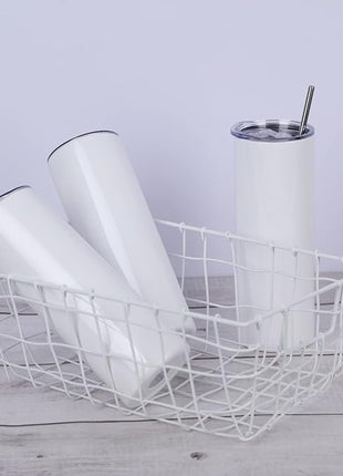 12 Pack 20 Oz Straight Skinny Tumblers,Individually Gift Boxed Stainless Steel Slim Skinny Tumbler Set Bulk, 20 Oz Insulated Slim Thin Travel Tumbler Cup for Diy, White