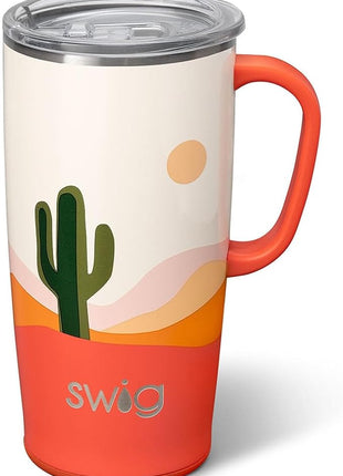 Swig Life 22oz Travel Mug, Insulated Tumbler with Handle and Lid, Cup Holder Friendly, Dishwasher Safe, Stainless Steel, Travel Coffee Cup, Insulated Mug with Lid (Boho Desert)