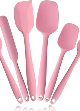 Heat Resistant Silicone Spatulas Set 6pcs, Seamless Design Non-Stick Mixing Spatulas with Stainless Steel Core, Premium BPA-Free Rubber Spatula Baking Cooking Utensile for Home Kitchen BBQ (pink)