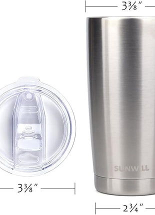SUNWILL Travel Coffee Tumbler 20 oz, Stainless Steel Mug with Lid, Insulated Cup for Water, Tea, Hot and Cold Drinks, Silver