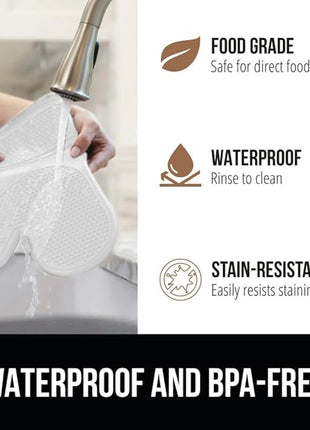 GORILLA GRIP BPA-Free Soft Silicone Oven Mitts and Pot Holders Sets of 4, Heat Resistant Waterproof Cooking Gloves, Thick Cotton Lining, Flexible Gripping for Baking Grilling, Kitchen Trivets, White