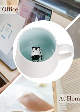 BigNoseDeer Zebra Mug Cute Mugs with 3D Zebra Inside Ceramic Coffee Mug Tea Cup with Spoon and Lid Cool Stuff Birthday Mother's Day Cute Gifts for Women Kids 12oz（Zebra）