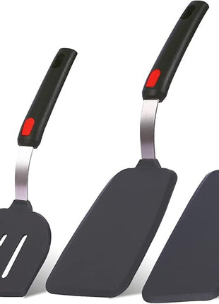 Silicone Spatula Turner Set Large And Thin Flipper Spatulas Heat Resistant 600 ° F Slotted Flexible Turner Cooking Utensils For Nonstick Cookware Egg,Pancake,Fish,Omelette,Hamburger (3 Pack)