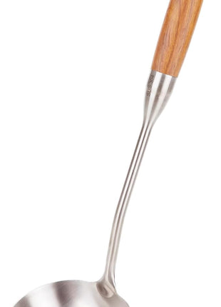 FJNATINH Soup Ladle, 13.7inches Ladle for wok, 304 Stainless Steel wok spatula,Wooden Handle