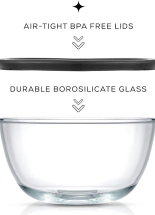 JoyJolt Kitchen Mixing Bowls - 8pc Glass with Lids Set – Neat Nesting Large Bowl Batter Cooking Storage and Big Salad BPA-Free Black