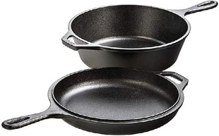 Lodge Pre-Seasoned 2-in-1 Cast Iron Combo Cooker - 3.2 Quart Deep Pot Cooker + 10.25 Inch Frying Pan - Use in the Oven, on the Stove, Grill, or Over a Campfire - Use to Sear, Sauté, Broil, Fry- Black