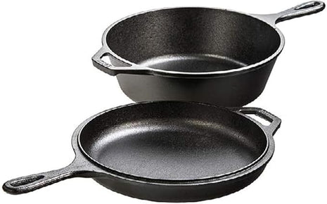 Lodge Pre-Seasoned 2-in-1 Cast Iron Combo Cooker - 3.2 Quart Deep Pot Cooker + 10.25 Inch Frying Pan - Use in the Oven, on the Stove, Grill, or Over a Campfire - Use to Sear, Sauté, Broil, Fry- Black