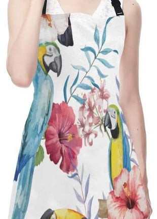 EKOBLA Bird Aprons Watercolor Flower Print Animal Parrot Branches Beautiful Summer Plant Waterproof Resistant Chef Cooking Kitchen BBQ Adjustable Aprons for Women Men 27x31 Inch