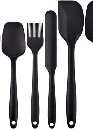 Newk Silicone Cooking Spatula Set, 6-Piece Set with One Piece Design, Nonstick Rubber Spatula Kitchen with Stainless Steel Core for Cooking, Baking, and Mixing - Black