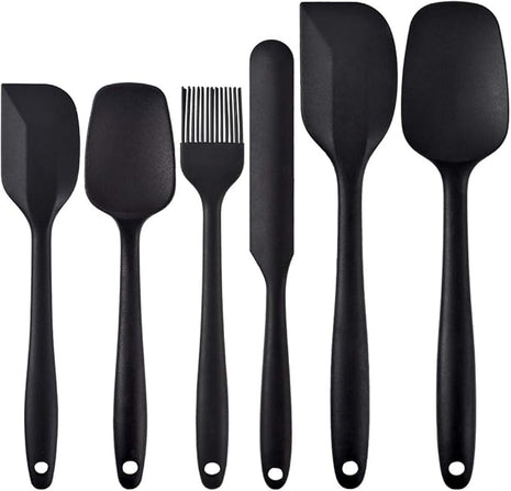 Newk Silicone Cooking Spatula Set, 6-Piece Set with One Piece Design, Nonstick Rubber Spatula Kitchen with Stainless Steel Core for Cooking, Baking, and Mixing - Black