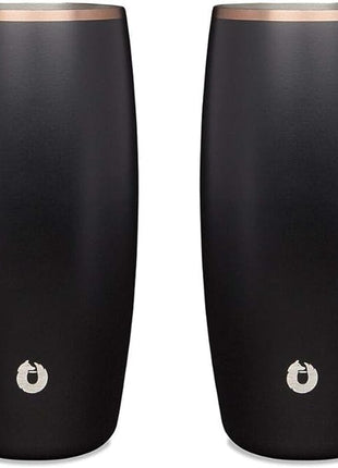 Snowfox Premium Vacuum Insulated Stainless Steel Beer Glass, Home Bar Accessories, Elegant Bartending, Lightweight Pint Glasses, Sleek Drinkware, Frosty Beverages Stay Cold, 18oz, Set of 2,Black/Gold
