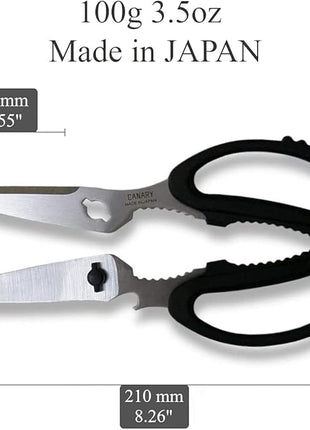 CANARY Japanese Kitchen Scissors Heavy Duty 8.2", Made in JAPAN, Dishwasher Safe Come Apart Blade, Multipurpose Kitchen Scissors, Sharp Serrated Japanese Stainless Steel, Black