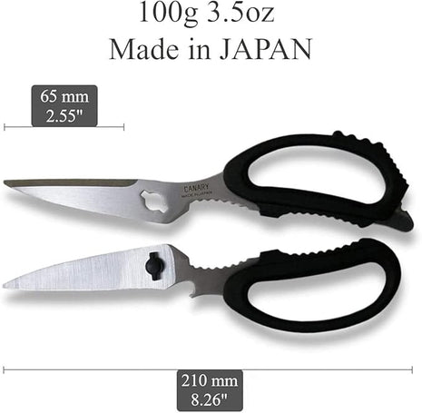 CANARY Japanese Kitchen Scissors Heavy Duty 8.2", Made in JAPAN, Dishwasher Safe Come Apart Blade, Multipurpose Kitchen Scissors, Sharp Serrated Japanese Stainless Steel, Black