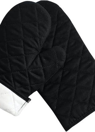Oven Mitts and Pot Holders 4 pcs Set,High Heat Resistant 500 Degree Extra Thicken Long Kitchen Cotton Oven Glove for Cooking (12 Inch,Black)