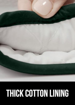 GORILLA GRIP BPA-Free Soft Silicone Oven Mitts, Heat Resistant and Waterproof Cooking Gloves, Thick Cotton Lining, Flexible Gripping for Baking Grilling, Kitchen Potholders Set, 12.5x8.3, Hunter Green