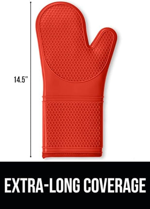 GORILLA GRIP BPA-Free Soft Silicone Oven Mitts, 14.5x8.3, Heat Resistant and Waterproof Cooking Gloves, Thick Cotton Lining, Flexible Gripping for Baking Grilling, Kitchen Potholders Set of 2, Coral