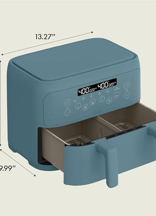 bella 4 Qt TriZone Air Fryer, EverGood™ Ceramic Nonstick Coating, Dual Basket Design w Removable Divider, Digital Touchscreen Control w 6 Preset Cooking Options, 1200 Watt, 3lb Capacity, Surf