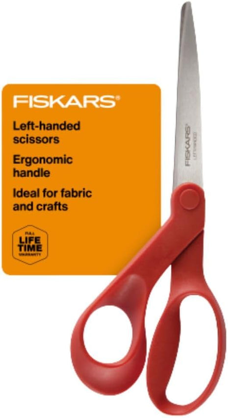 Fiskars All-Purpose Left-Handed Scissors, Gifts for Mom, Ergonomically Contoured, Stainless Steel, 8", Red
