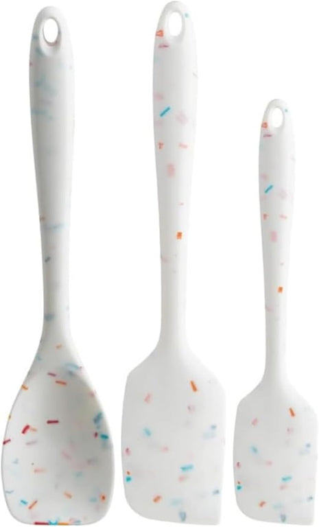 Trudeau Confetti Silicone Utensil Set – 11" Spatula, 11" Spoonula & 8" Small – Reinforced hybrid flexible silicone, BPA-free, heat resistant to 428°F, ergonomic & dishwasher safe.