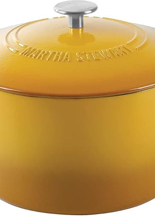 MARTHA STEWART Gatwick 7-Quart Enamel Cast Iron Dutch Oven Pot with Lid – Yellow – Heavy-Duty Dutch Oven for Slow Cooking, Braising & Baking