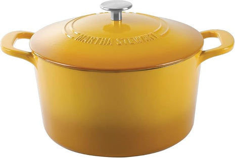 MARTHA STEWART Gatwick 7-Quart Enamel Cast Iron Dutch Oven Pot with Lid – Yellow – Heavy-Duty Dutch Oven for Slow Cooking, Braising & Baking