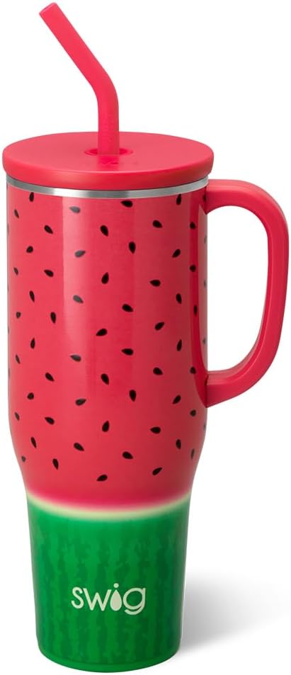 Swig Life 40oz Mega Mug, 40oz Tumbler with Handle and Straw, Extra Large Insulated Tumblers, Cup Holder Friendly Travel Mug (Melon Slice)