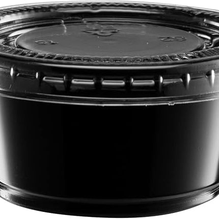 (2 oz - 100 Sets) Black Diposable Plastic Portion Cups With Lids, Small Mini Containers For Portion Controll, Jello Shots, Meal Prep, Sauce Cups, Slime, Condiments, Medicine, Dressings, Crafts